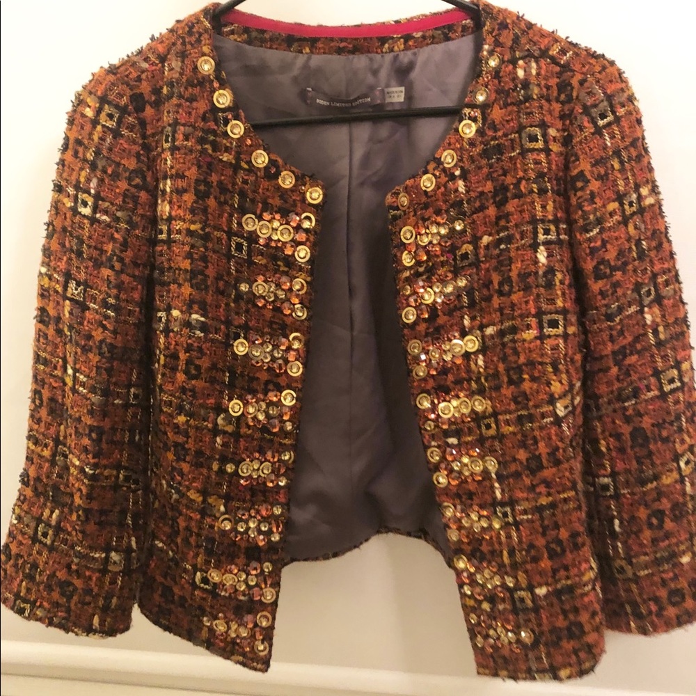 Boden Women Jacket 4 Rust Colored with Beads